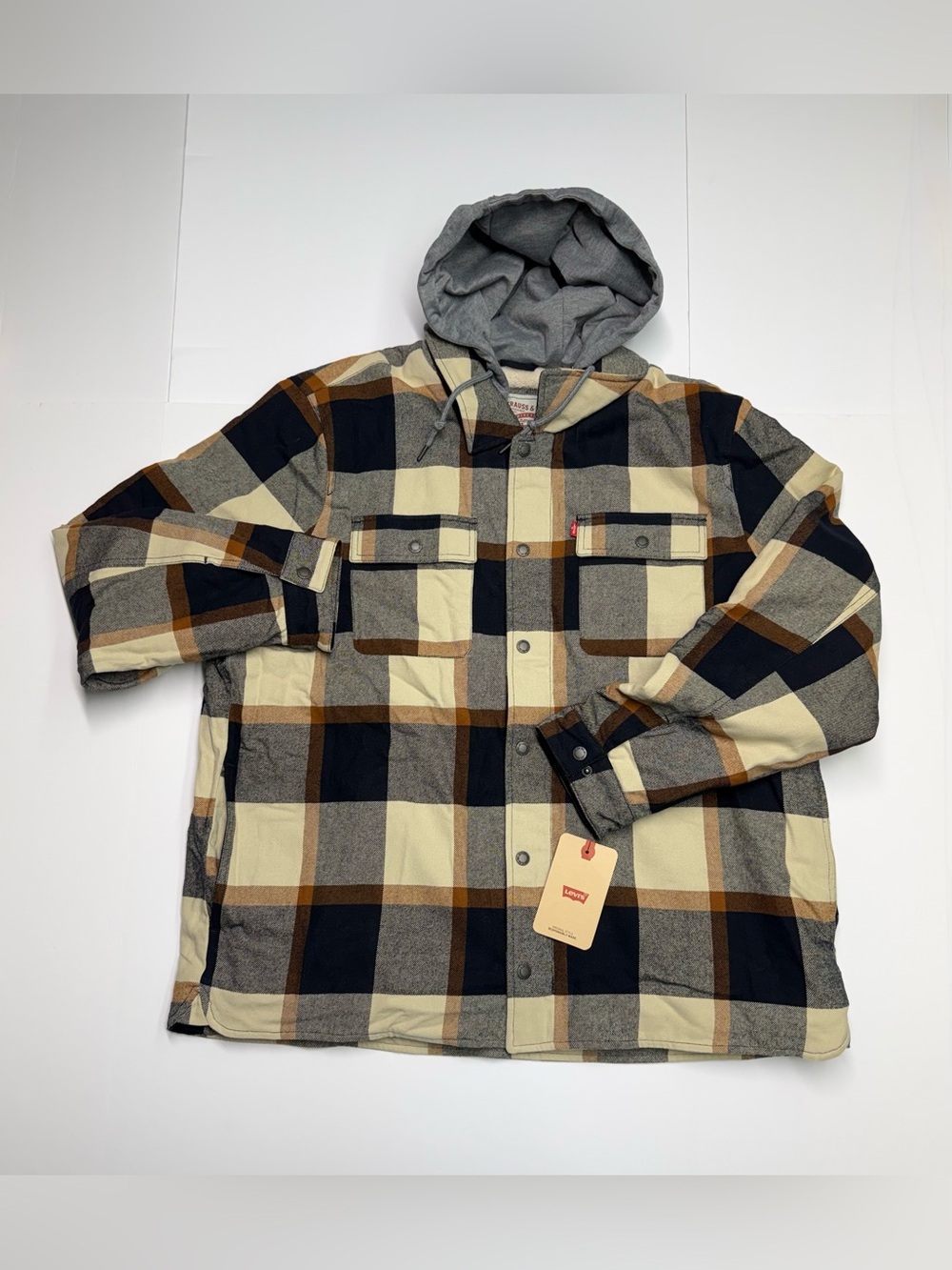 Levis Sherpa Lined Jacket Plaid Hooded Mens Size XXL Full Zip Snap Button NWT